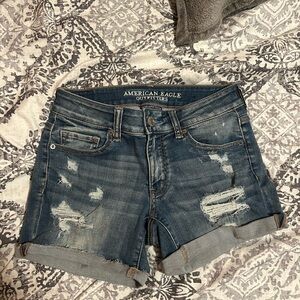 American Eagle Outfitters Blue Distressed Denim Jean Shorts